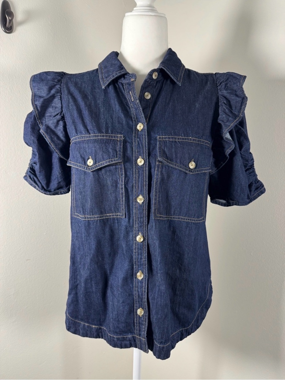 Anthropologie Pilcro Ozzi Denim Puff Sleeve Top - Picture 5 of 11